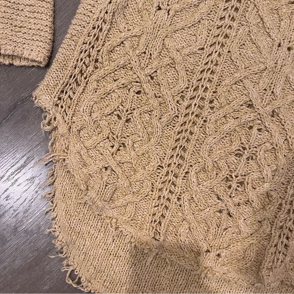 Free People Cross my Heart Gold frayed hem open knit sweater size Small - Picture 3 of 7